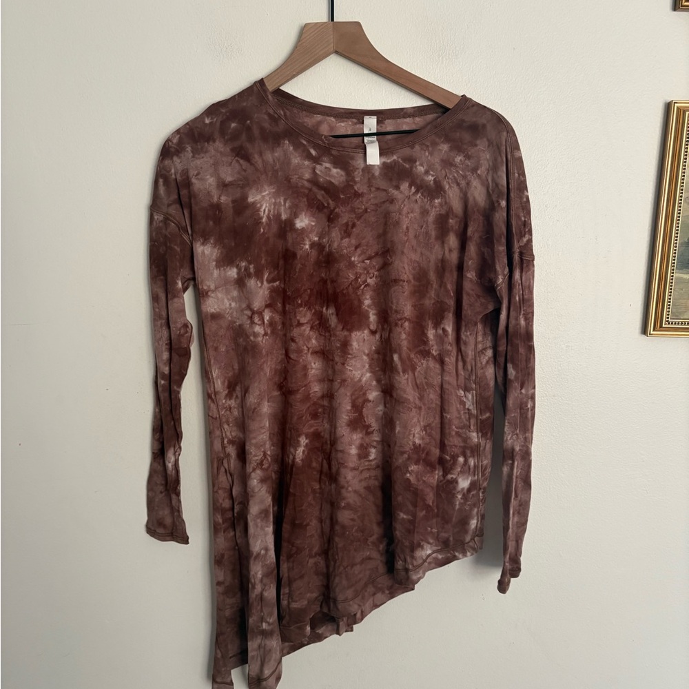 Lululemon Athletic Asymmetrical Brown Tie-Dye Long Sleeve Top Women’s size 8 EUC